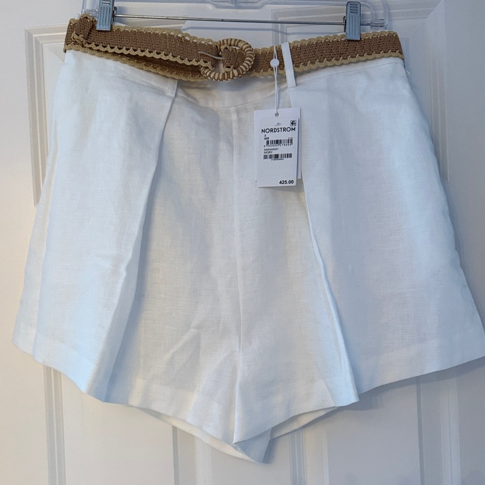Zimmermann High Waist Cream Shorts with Tan Belt
